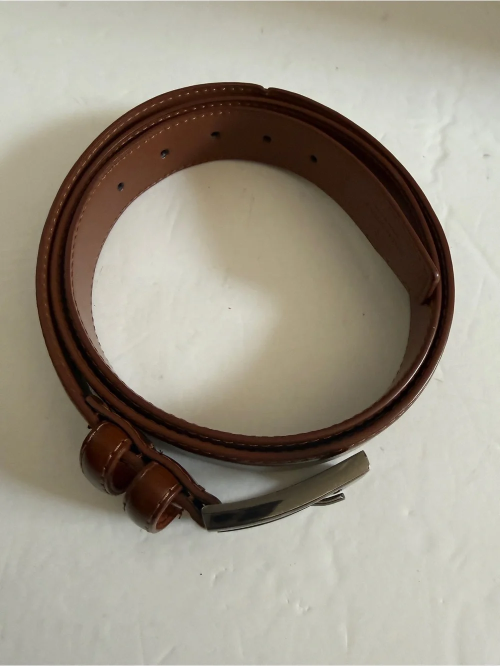 Men's Tan Real Leather Dress Belt with Brushed Metal Buckle XL 44